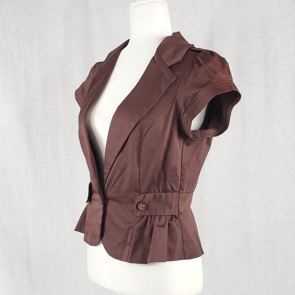 Wet Seal Short Sleeve Blazer Juniors XL Brown Cropped Sleeve Peplum Waist - Picture 1 of 5